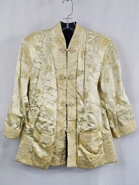 VTG Silver Lake Reversible Gold Black Silk Blend Chinese Quilted Jacket, M
